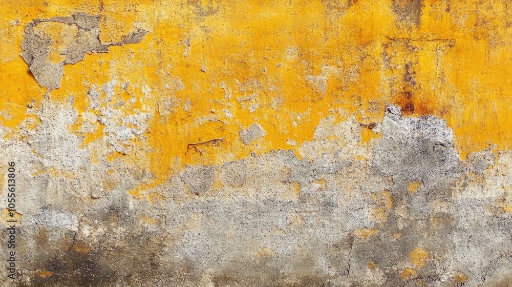 Poster horizontal grunge texture features yellow and orange hues on a cement or concrete wall creating a bl