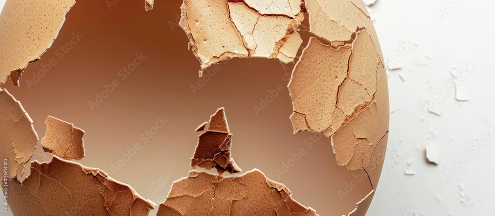 Poster cracked eggshell in a close up view with copy space image available