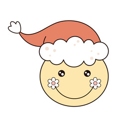 Retro groovy Christmas clipart. Cute Christmas character. Hand draw vector illustration in flat style