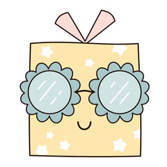 Retro groovy Christmas gift clipart. Cute festive object. Hand drawn vector illustration in flat style