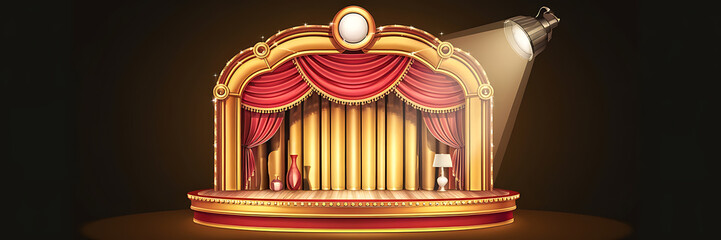 Gold and red stage with spotlight perfect for product display and special events   