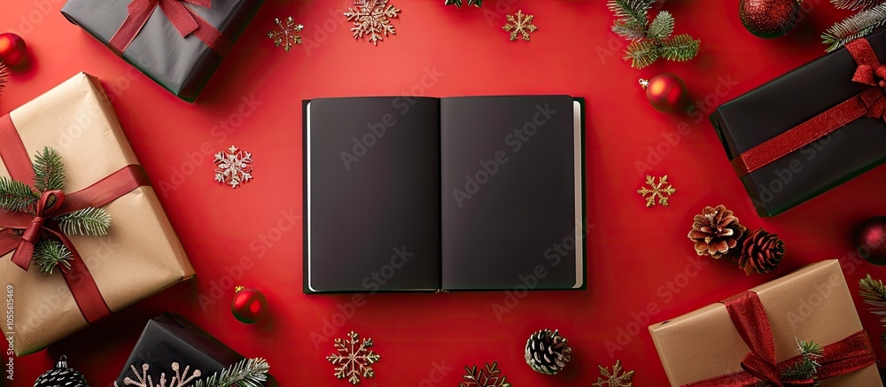 Aufkleber capture the essence of a simple festive flat lay for christmas and new year using a top down view of