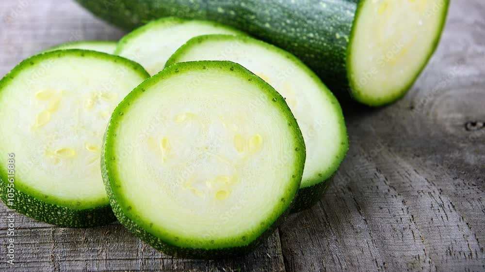 Poster Zucchini sliced ​​on the table