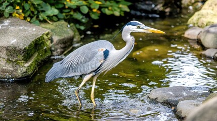 Naklejka premium Elegant Heron Wading in Calm Water