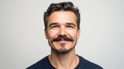 Fototapeta premium Man with a light mustache and goatee, smiling subtly, appearing friendly and approachable, isolated on white
