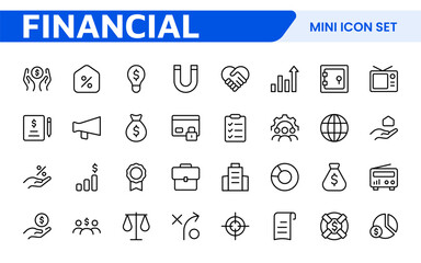 Personal Finance Icon Set. Sleek and intuitive icons for budgeting; saving; and investing; perfect for financial apps; tools; and websites to empower users in managing their money effectively.