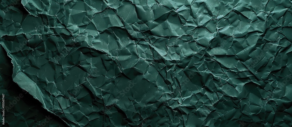 Poster close up image of textured dark green paper resembling dense cardboard serves as a background with c