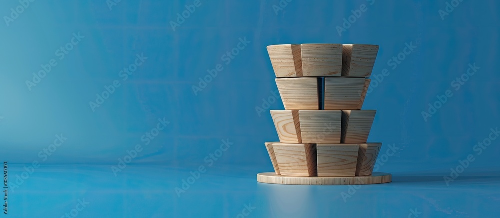 Aufkleber wooden blocks displaying a marketing funnel message on a blue background symbolizing a marketing fun