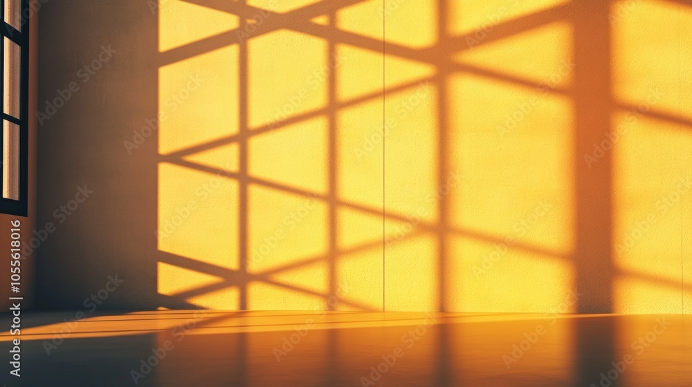 Poster blank office wall at sunset, with shadows creating a dynamic backdrop for custom branding or art pre