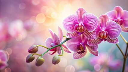 Obraz premium Close-up of a delicate orchid blooming with vibrant pink petals and intricate details, botany, petals, blooms, stem, foliage