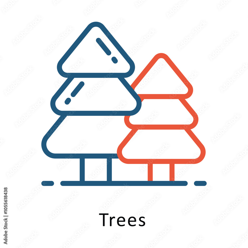 Poster trees vector outline two colour design icon. winter travelling symbol on white backgroud eps 10 file