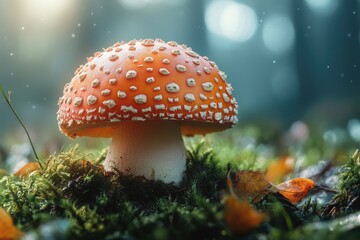 Fototapeta premium Orange Mushroom in Green Field