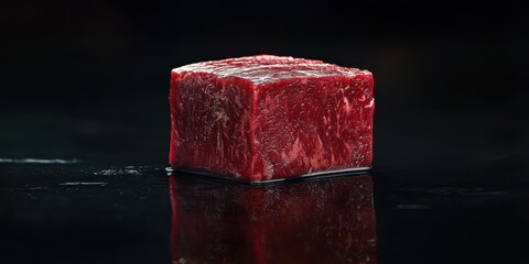 a red cube of ice on a black surface