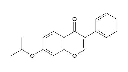 Fototapeta premium ipriflavone molecule, structural chemical formula, ball-and-stick model, isolated image synthetic isoflavone