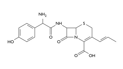 cefprozil molecule, structural chemical formula, ball-and-stick model, isolated image antibiotic