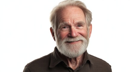 Obraz premium Older man with light beard, kind eyes, and gentle smile, showing warmth and friendliness, isolated on white