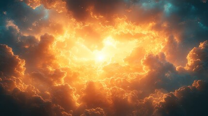 Fototapeta premium A bright yellow sun is shining through a cloudy sky