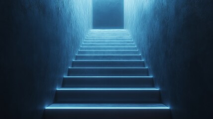 A staircase with blue steps and a blue ceiling