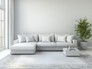 Pastel walls paired with minimal gray furniture and white accessories for a clean, calm family room