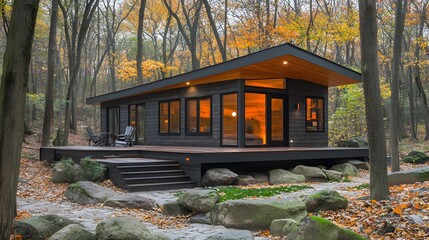 Scandinavian-inspired tiny house featuring a clean aesthetic with neutral tones and functional furnishings