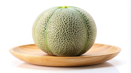 Fresh melon on wood dish with white background
