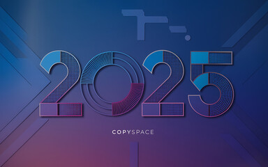 Fototapeta premium Blue and purple 2025 New Year graphic design futuristic and modern 