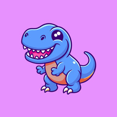 Cute Blue Tyrannosaurus Cartoon Vector Icon Illustration. Animal Dinosaurs Icon Concept Isolated Premium Vector. Flat Cartoon Style

