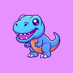 Cute Blue Tyrannosaurus Cartoon Vector Icon Illustration. Animal Dinosaurs Icon Concept Isolated Premium Vector. Flat Cartoon Style
