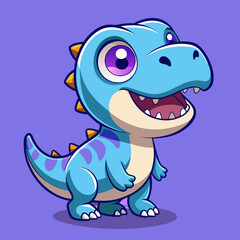 Cute Blue Tyrannosaurus Cartoon Vector Icon Illustration. Animal Dinosaurs Icon Concept Isolated Premium Vector. Flat Cartoon Style
