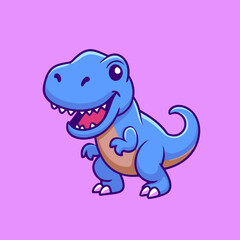 Cute Blue Tyrannosaurus Cartoon Vector Icon Illustration. Animal Dinosaurs Icon Concept Isolated Premium Vector. Flat Cartoon Style

