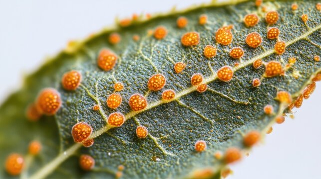 Close-up of a Leaf with Orange Galls