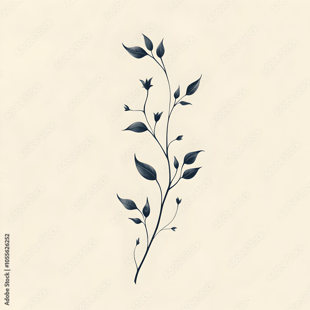 Poster Elegant Logo Design Featuring a Delicate Floral Branch with Soft Curves and Subtle Colors
