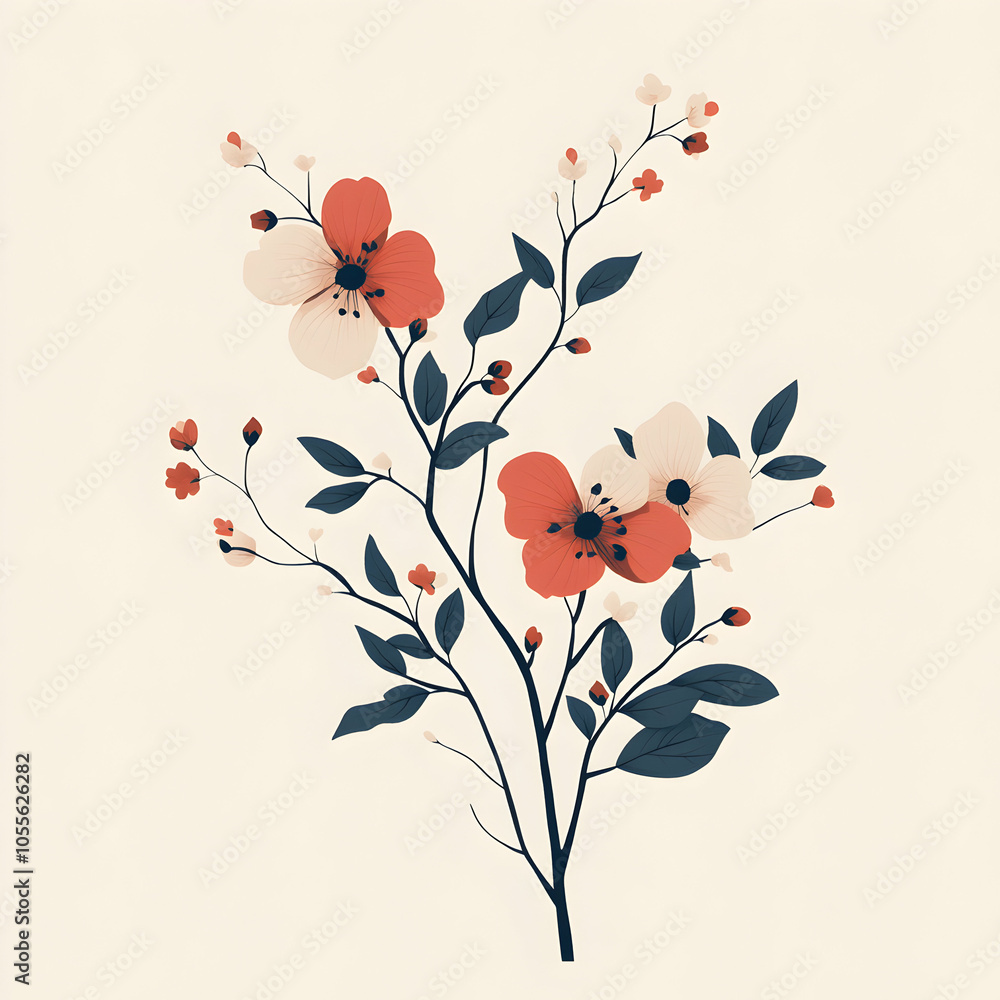 Poster elegant logo design featuring a soft flowing floral branch with simplistic elements