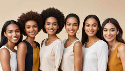 Fototapeta premium Smiling Young Multiracial Girls Posing Together, Celebrating Diversity and Friendship. 