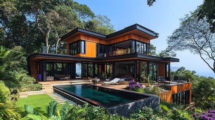 Fototapeta premium Bohemian-style container house with colorful decor and eclectic furnishings reflecting a creative lifestyle