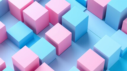 Obraz premium Pastel Pink and Blue 3D Cube Pattern on Soft Two-Tone Geometric Background