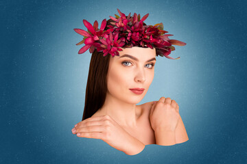 Composite trend artwork 3D image photo collage of young woman attractive portrait look hold hands...