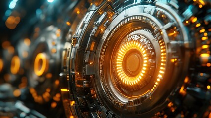Windturbine glowing gears in a futuristic setting 