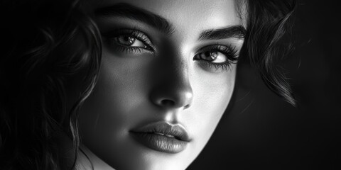 Fototapeta premium A woman's face in black and white.