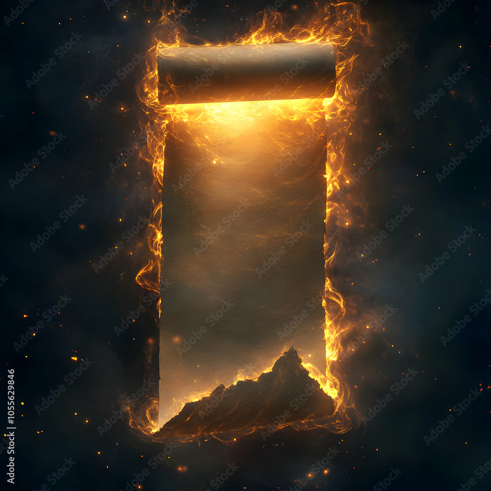 Poster a scroll with a blank cream-colored surface held aloft against a soft background