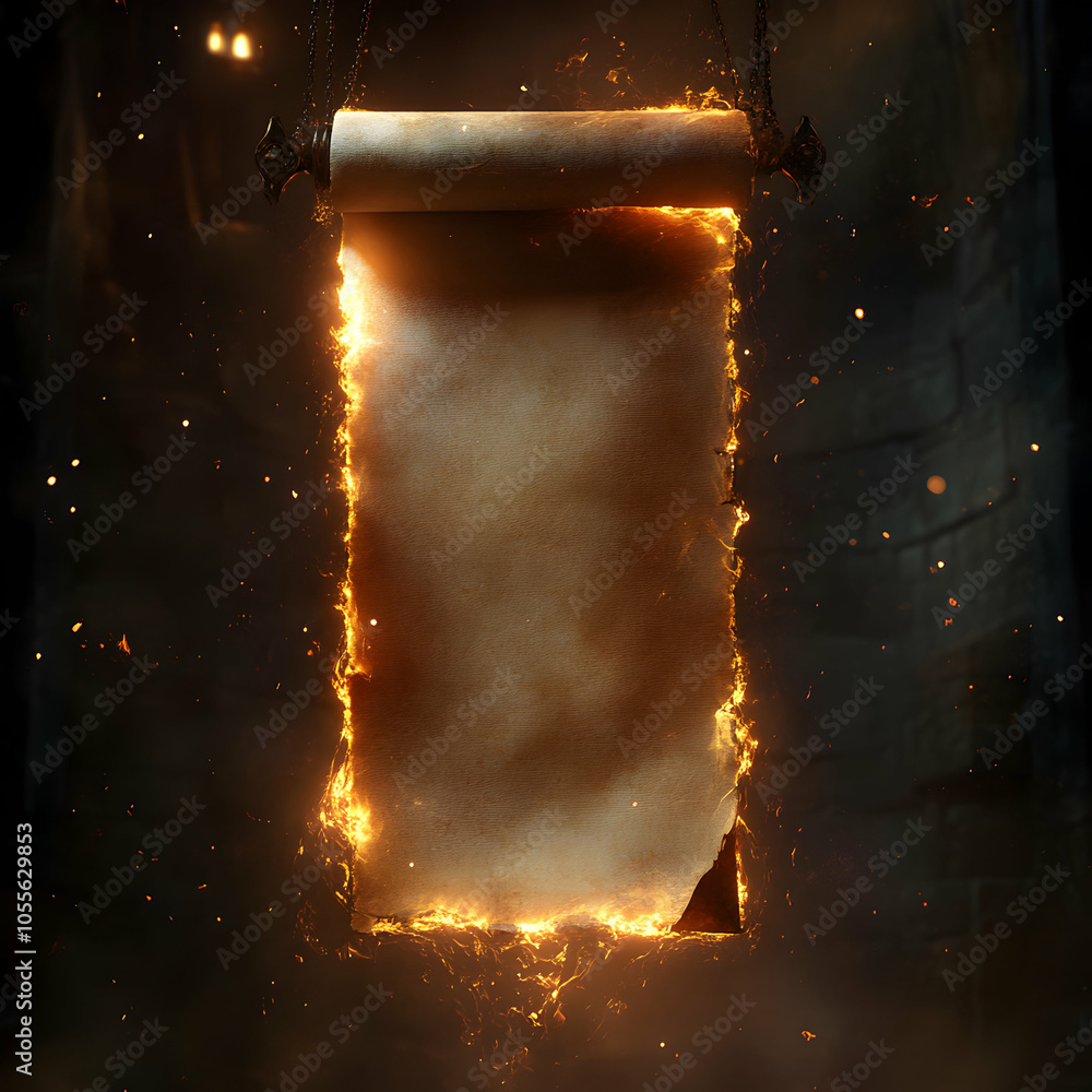 Poster cream-colored scroll with blank surface held aloft against a soft background