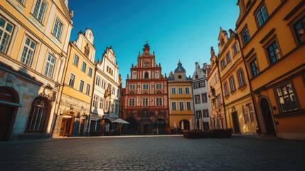 Obraz premium Historic charm of a european town square with architectural elegance