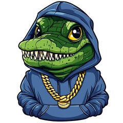 Obraz premium Cartoon crocodile in a leather jacket and boots on a white background.