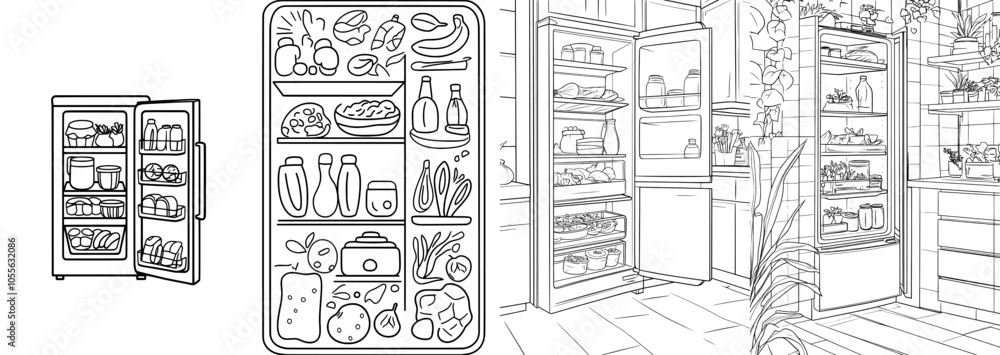 Poster drawing of a refrigerator on a clean background with isolated lines