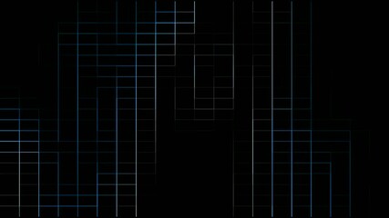 A dynamic background made of straight lines and squares pulsating on a dark background. Video art graphics.