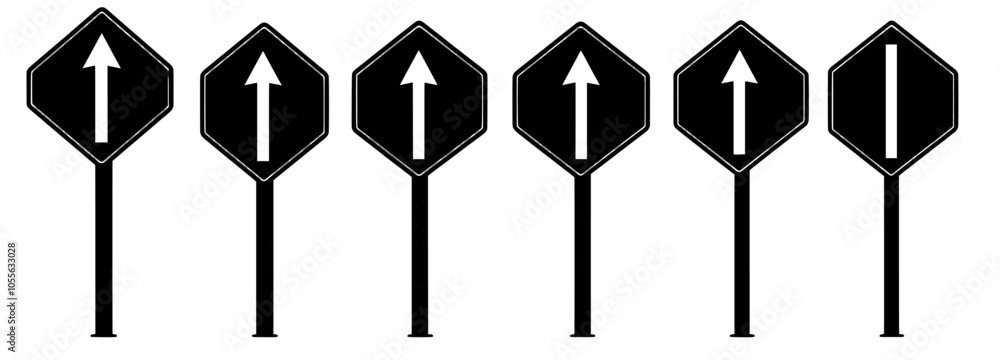 Poster a set of black multi-directional fingerposts isolated in a realistic modern style.