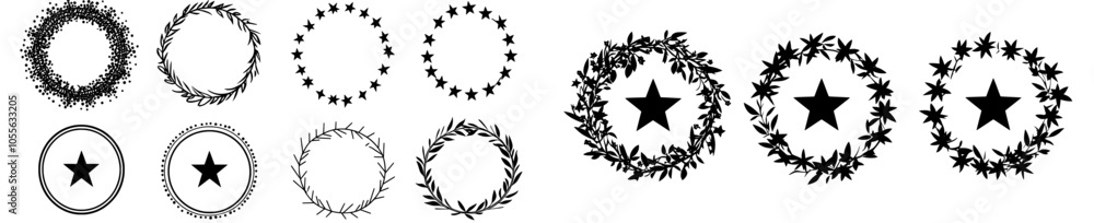 Poster circle stars with starry border, radial star array pattern for badges, labels or emblems. premium de