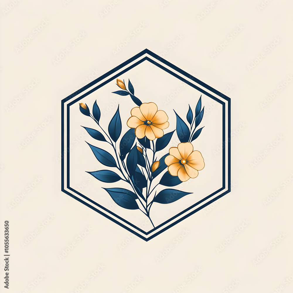 Poster stylish hexagonal logo design featuring clean lines and delicate aesthetics on a minimalistic backgr