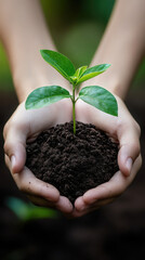 Seedling nurture in hands - growth and sustainability concept for eco-friendly designs