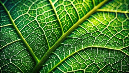 A close-up view of a green leaf with intricate veins, showing the delicate structure of nature's design